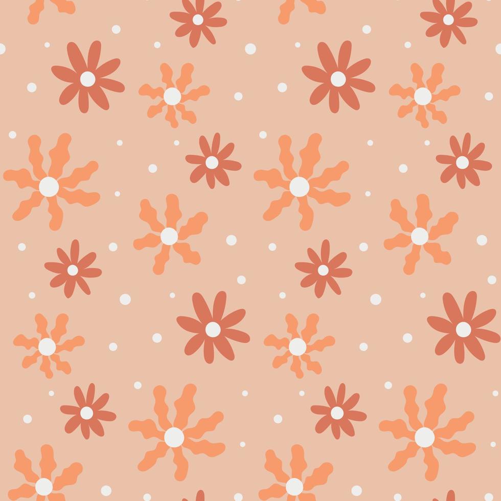 Seamless pattern groovy boho wavy flower vector