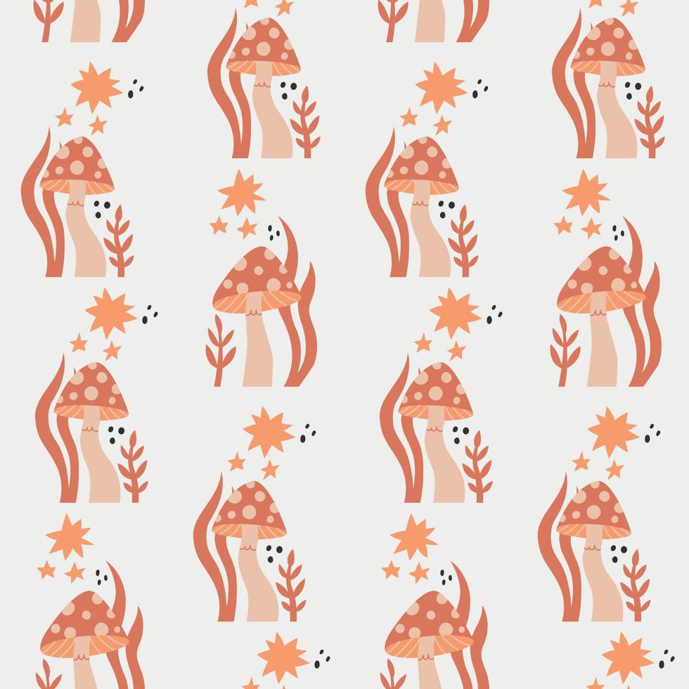 Seamless pattern groovy boho mushroom vector