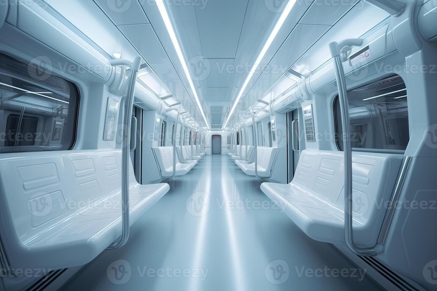Futuristic Train interior inside view. Futuristic train interior with empty seats. . photo