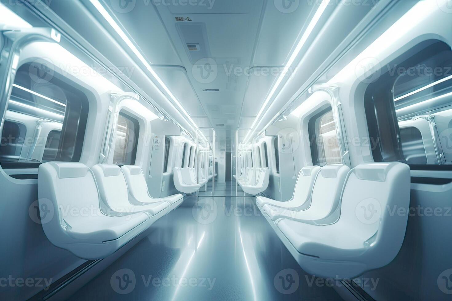 Futuristic Train interior inside view. Futuristic train interior with empty seats. . photo