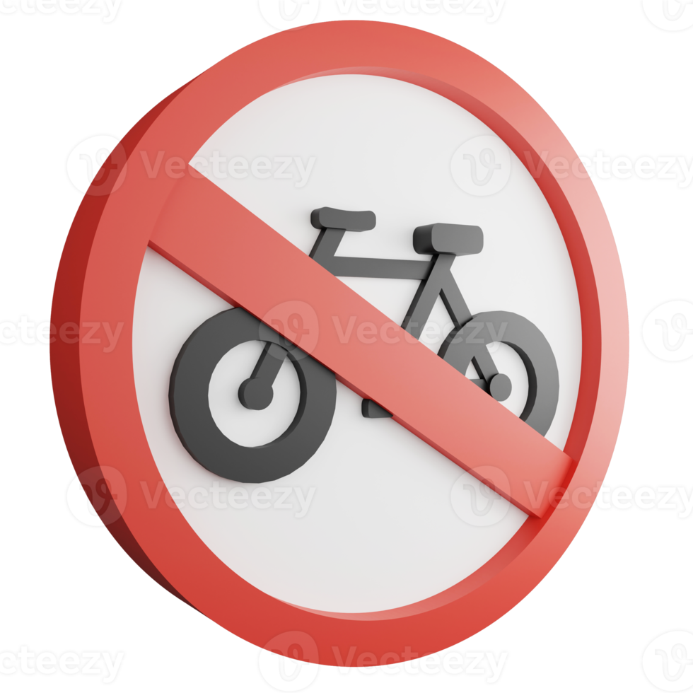 3D render no bicycles sign icon isolated on transparent background, red mandatory sign png
