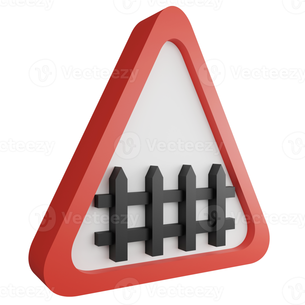 3D render level crossing with barrier ahead sign icon isolated on transparent background, red mandatory sign png