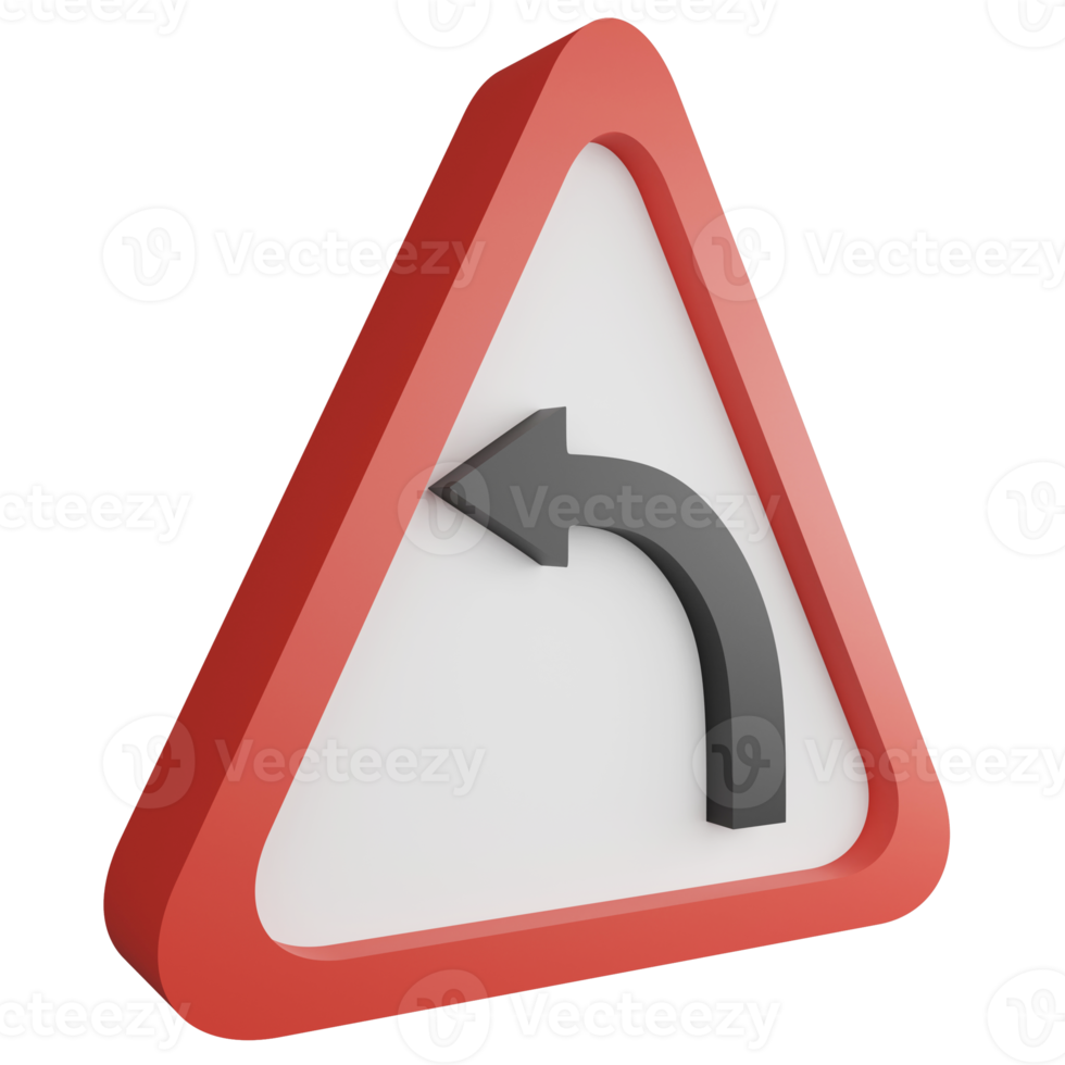 3D render left curve sign icon isolated on transparent background, red mandatory sign png