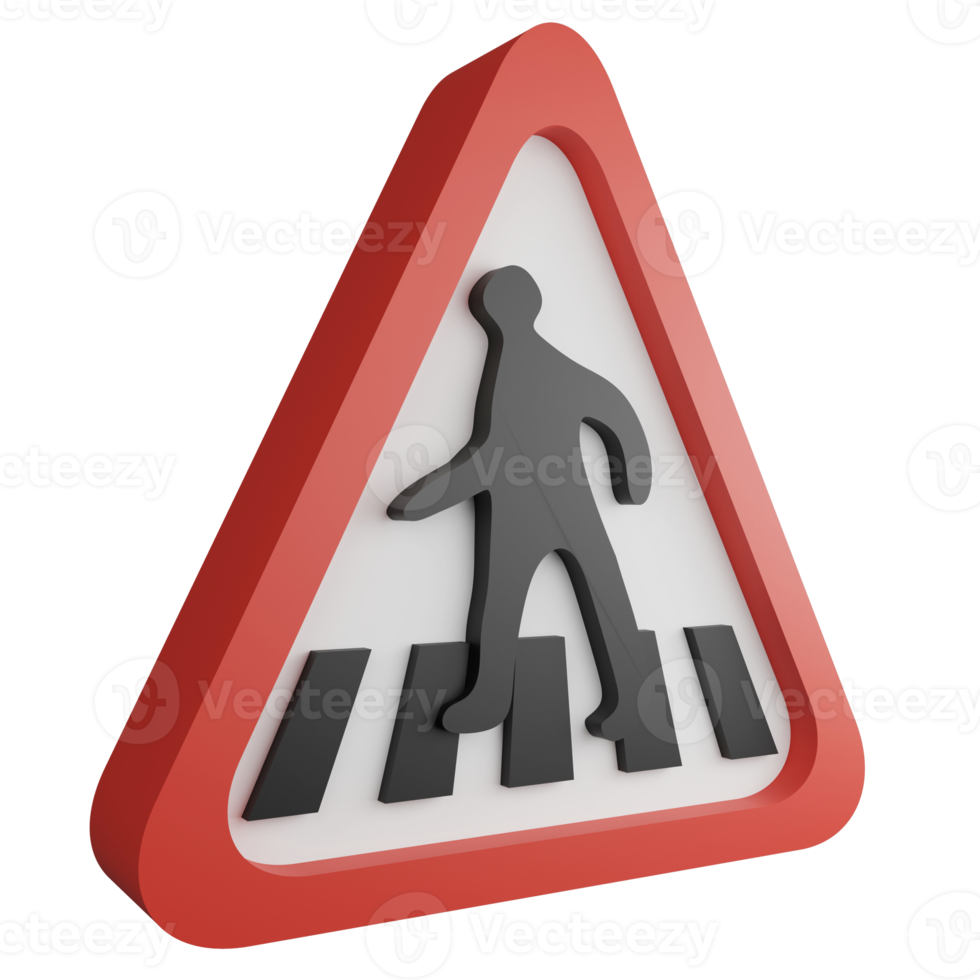 3D render pedestrian crossing sign icon isolated on transparent background, red mandatory sign png