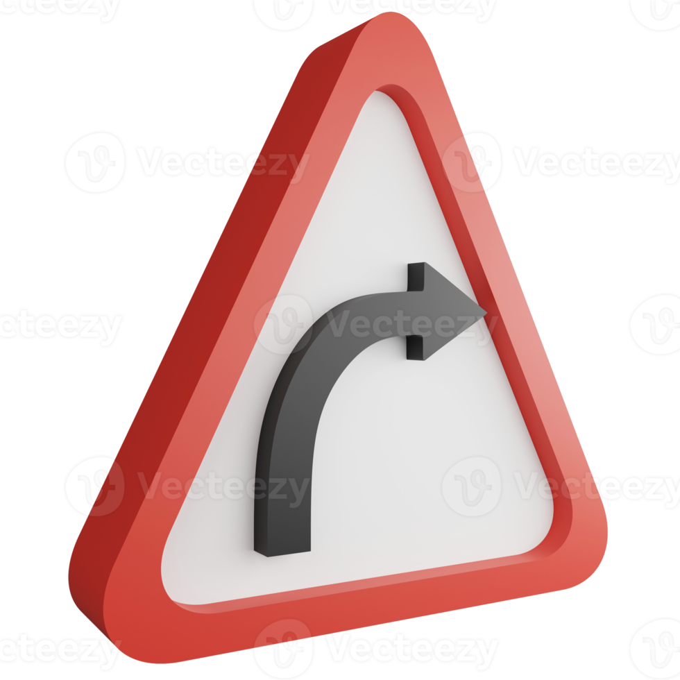 3D render right curve sign icon isolated on transparent background, red mandatory sign png