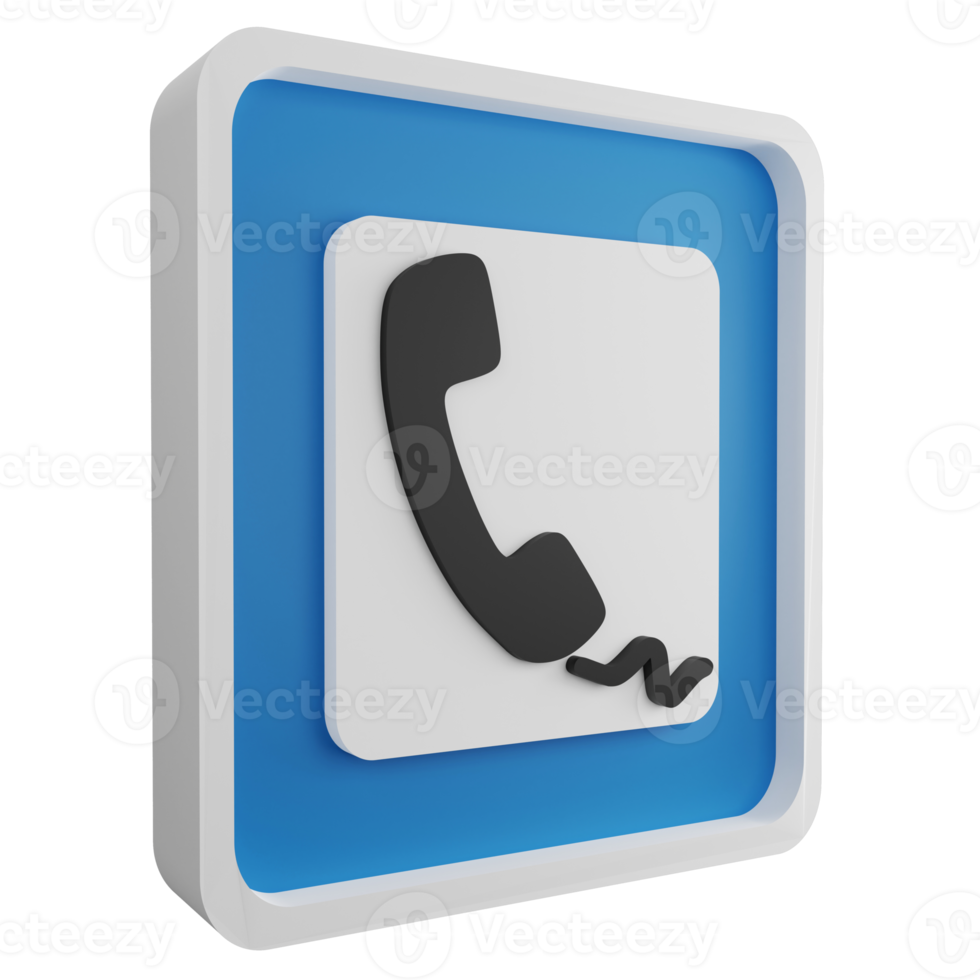 3D render public telephone sign icon isolated on transparent background, blue informative sign png