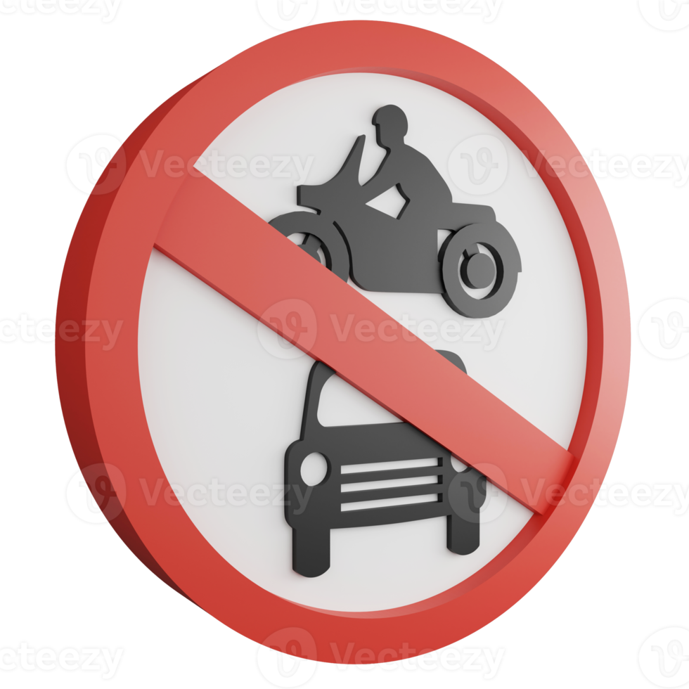 3D render no cars motorcycles sign icon isolated on transparent background, red mandatory sign png