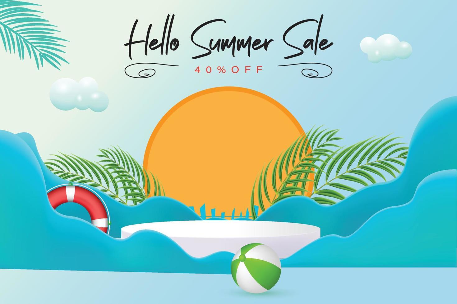 Summer sale banner template with summer background and product podium  22450367 Vector Art at Vecteezy