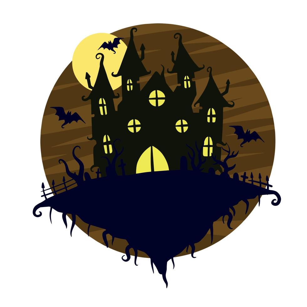 Halloween haunted house isolated on white background. Scary dark silhouette of home or mansion. Cartoon Vector spooky Illustration. Gothic cute town