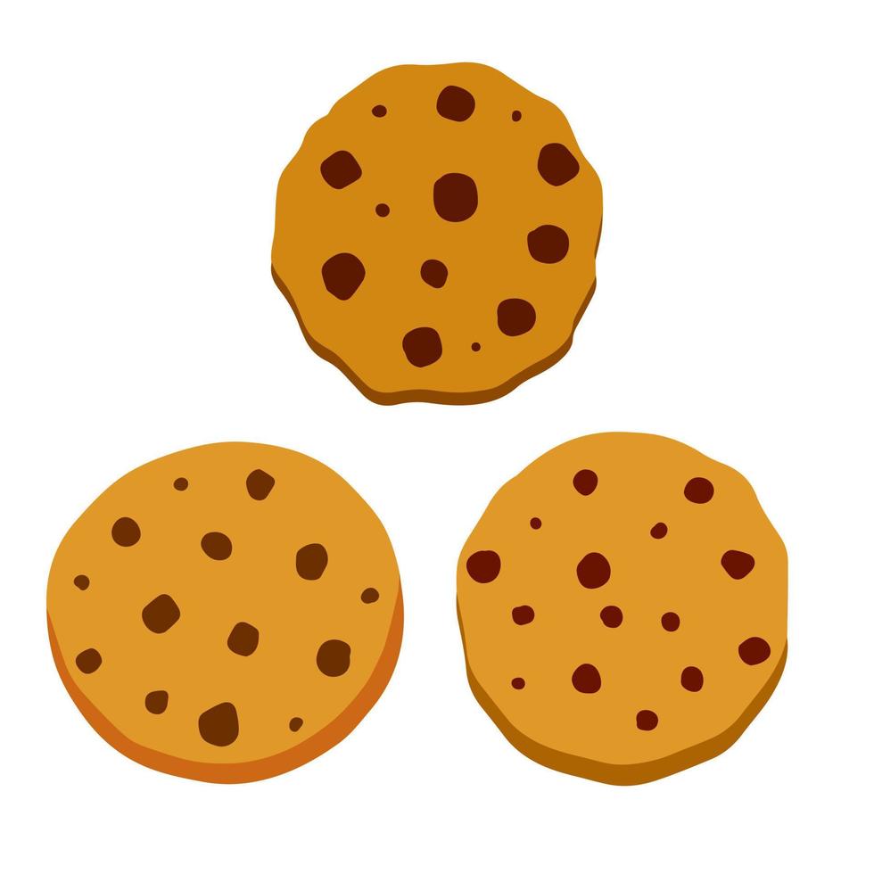 Cookie. Set of Oatmeal pastry with chocolate. The element of home bakery. Sweet snack. Flat cartoon illustration vector