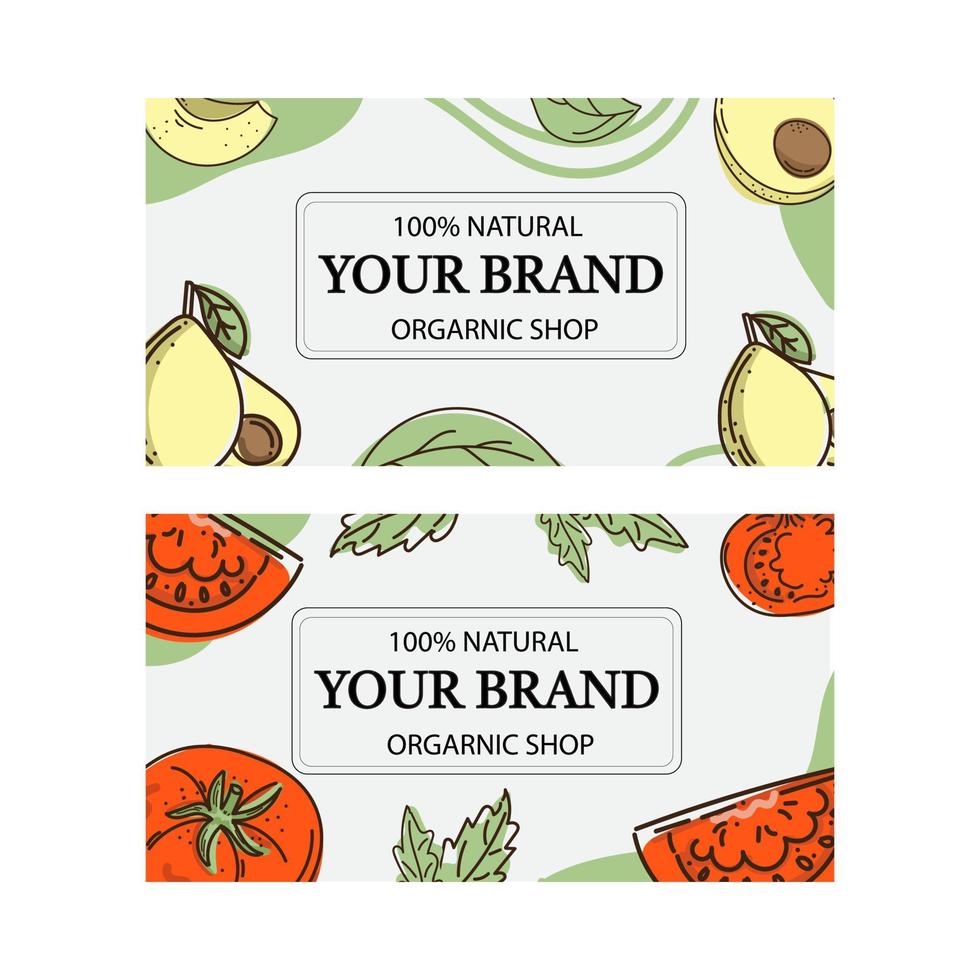 Organic vegetables fruit logo minimal doodle style vector