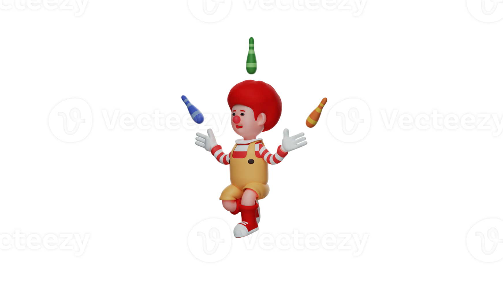 3D illustration. Clown 3D cartoon character. The happy clown is spinning his clown contraption. Happy clown entertaining children at a party. Clown work happily. 3D cartoon character png