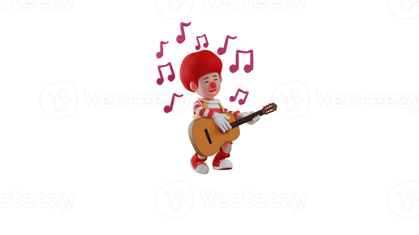 3D illustration. Talented clown 3D cartoon character. The clown plays the guitar to entertain the children. Clown playing music while singing. 3D cartoon character png