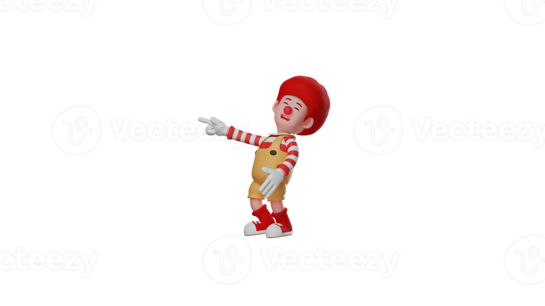3D illustration. Happy clown 3D cartoon character. The clown laughed out loud while pointing at someone. The clown looks very happy to be able to entertain many people. 3D cartoon character png