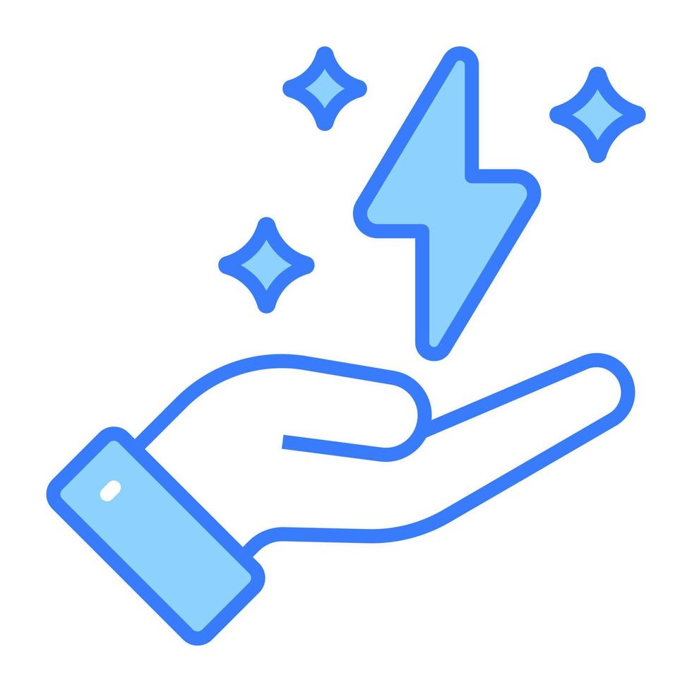 Thunderbolt on hand depicting concept vector of save energy vector in trendy style
