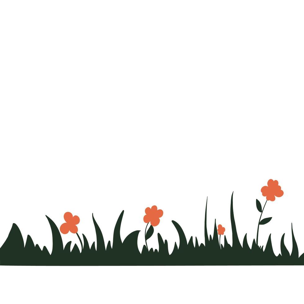 Stencil and silhouette of flowers and grass green and orange vector