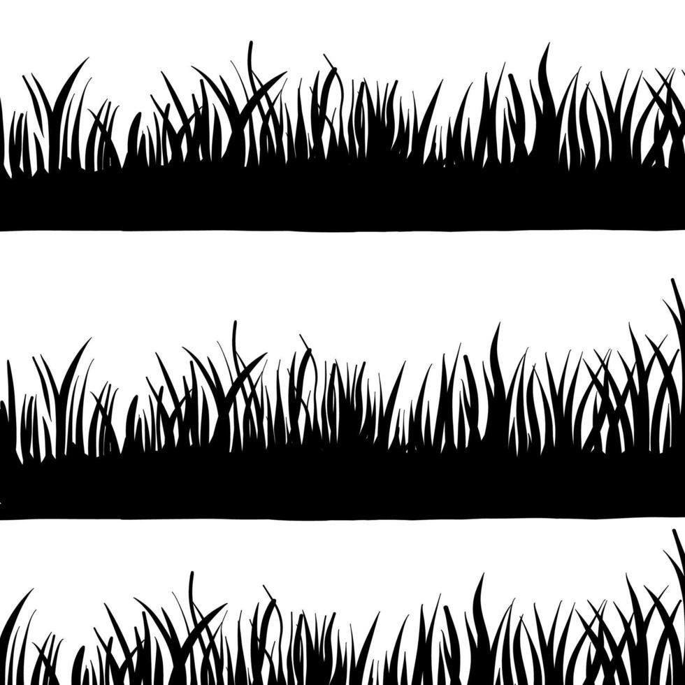 Set of silhouettes of grass black background shadow vector