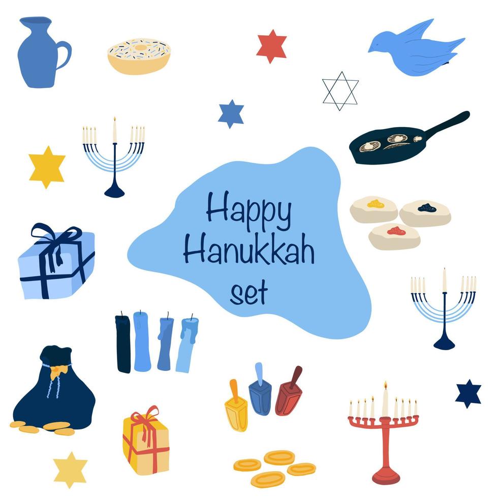 Big hand drawn Hanukkah set vector