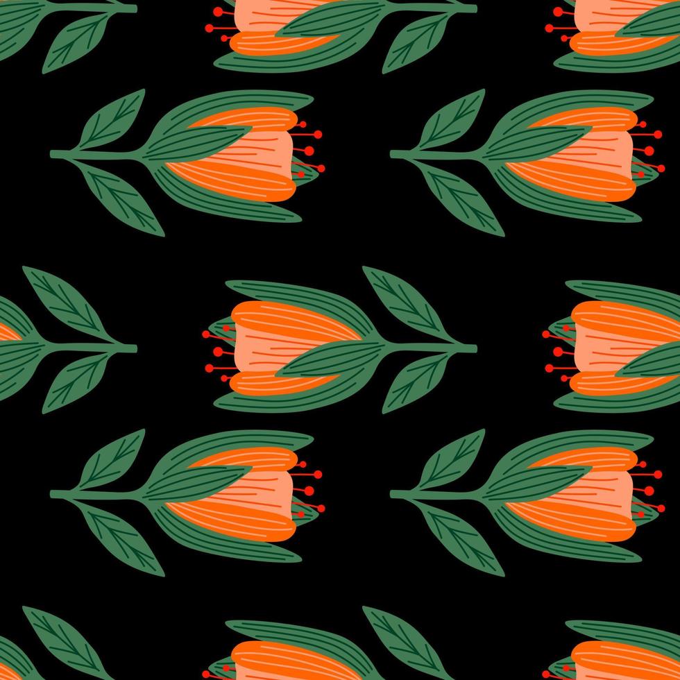 Cute tulip flower seamless pattern. Wildflower botanical design. Decorative floral ornament wallpaper. vector