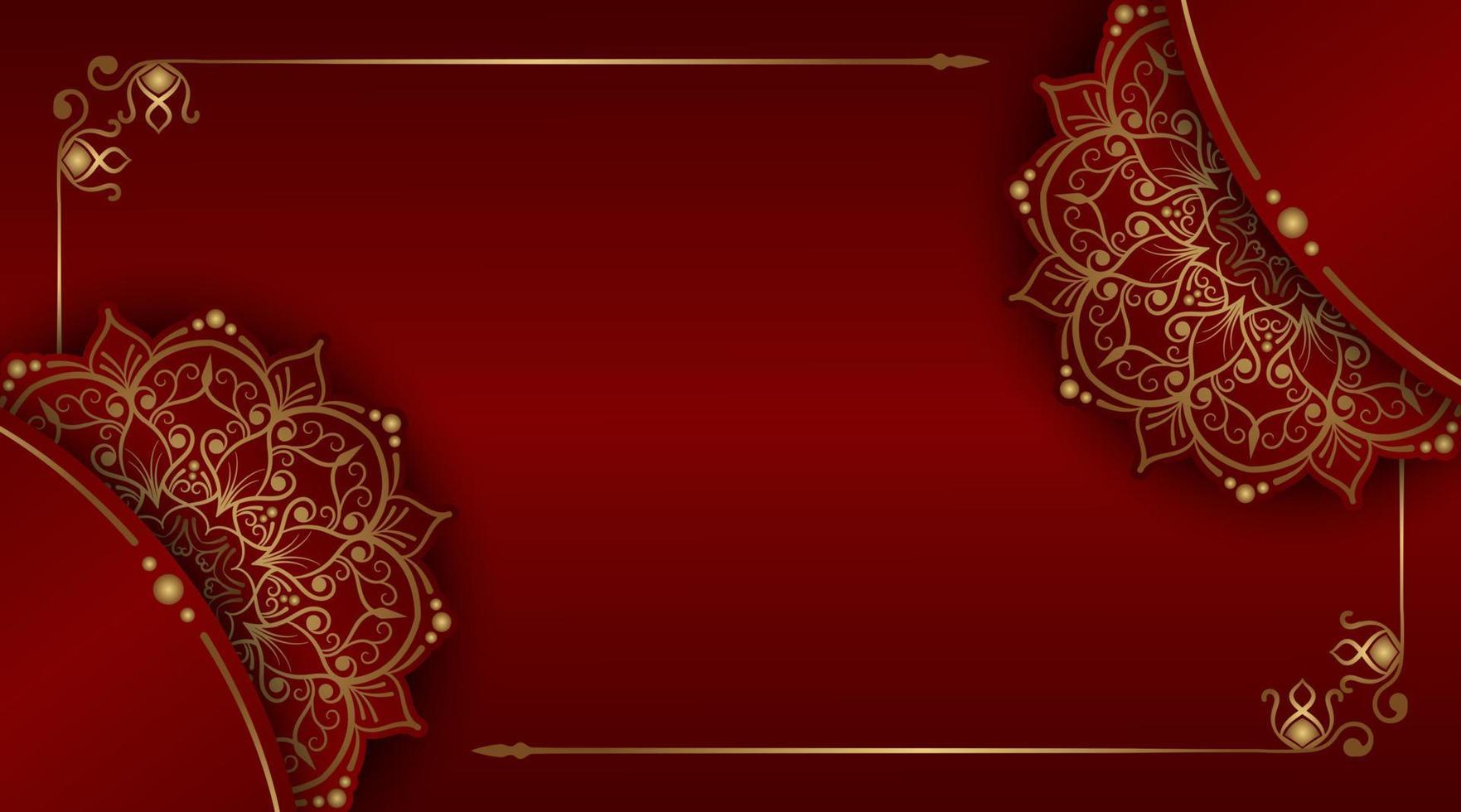 red luxury background, with gold mandala ornament vector