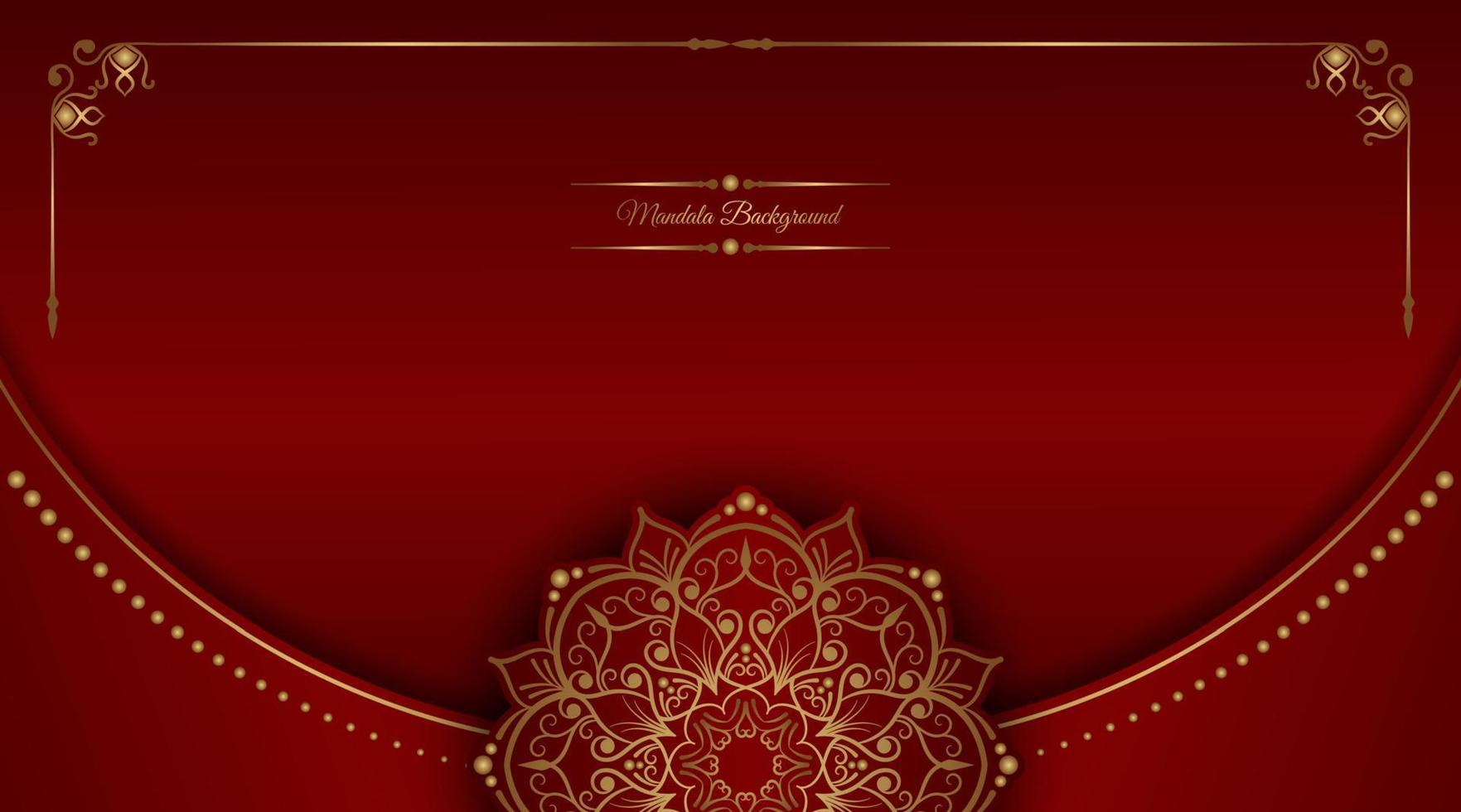 fondo de lujo rojo, con adorno de mandala dorado vector