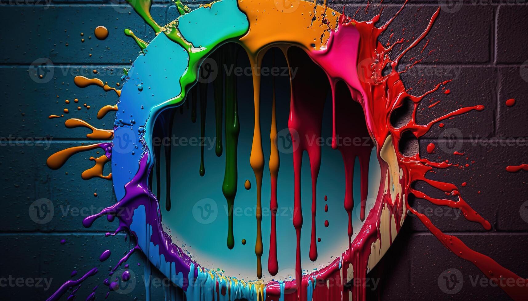 illustration of multicolored liquid ink chromatic circle on wall photo