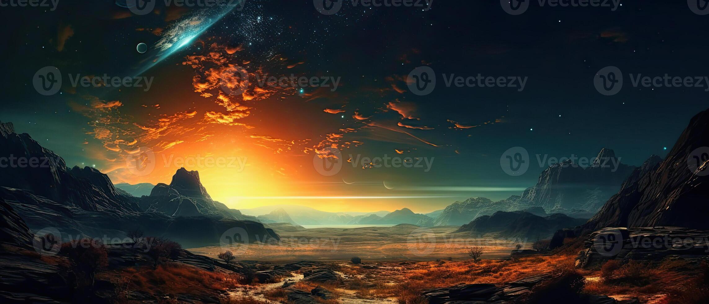 illustration of a fantasy landscape of a strange planet photo