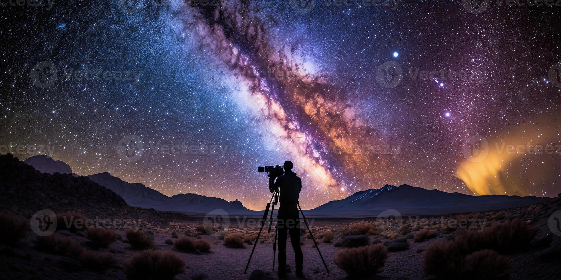 illustration of a photograph taking photos of the milky way