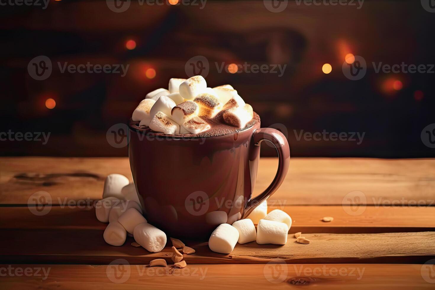 generativo ai ilustración de un taza de caliente chocolate con Malvaviscos foto