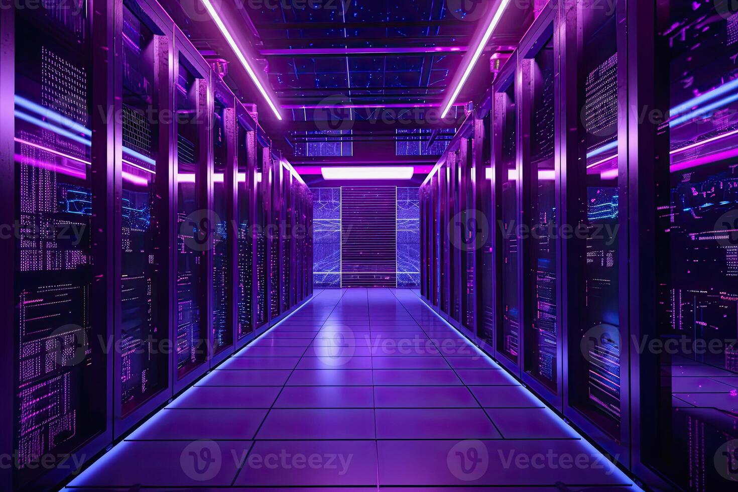 illustration of a neon violet colored modern server room photo