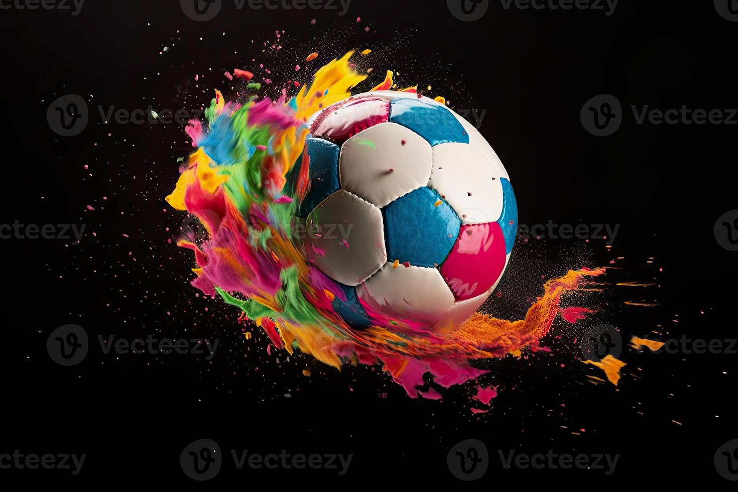 illustration of a soccerball exloding in colors photo