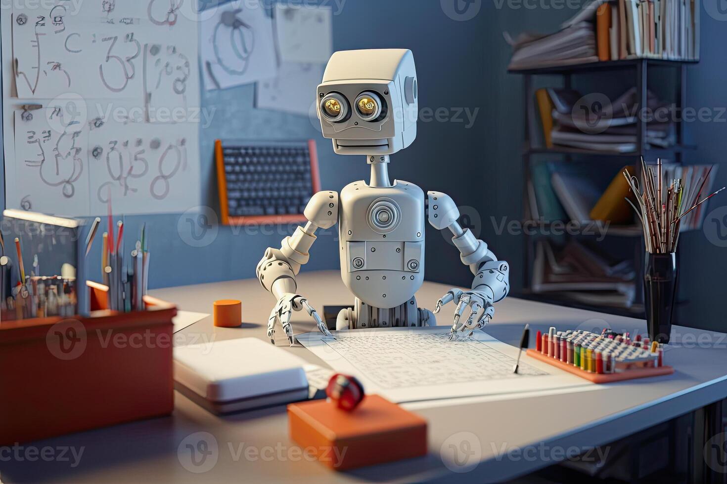 illustration of a robot learning in school photo