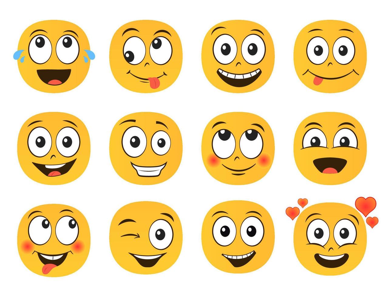 Fun smile emoticons faces. Set of emoji. Flat style vector illustration