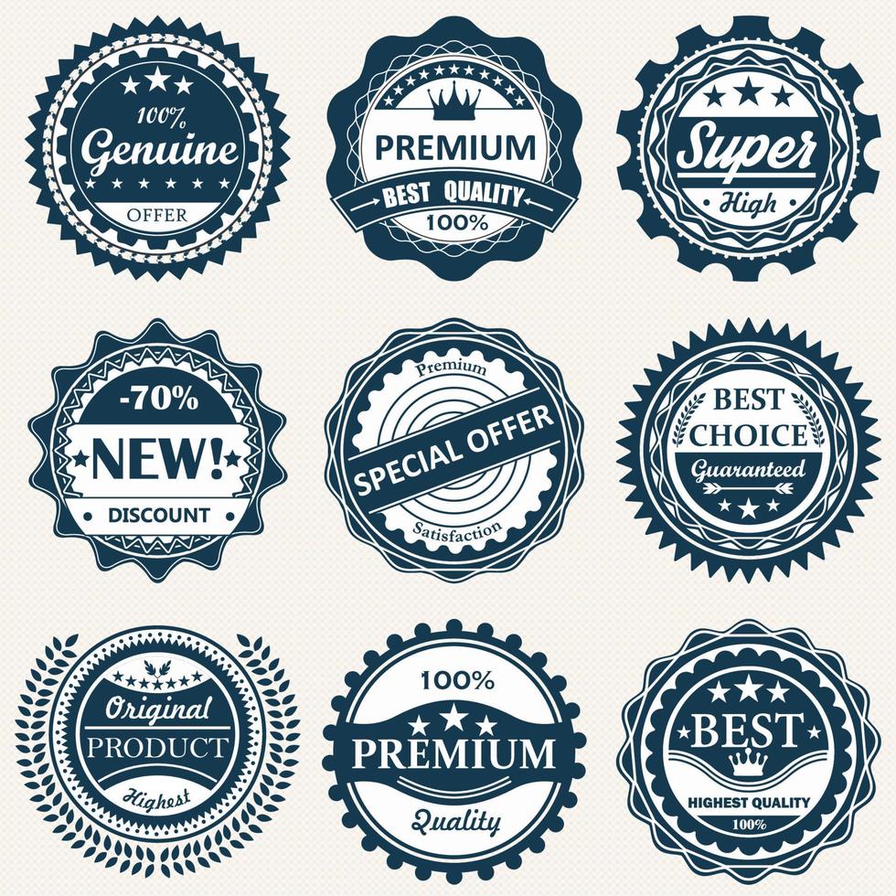 Collection of labels. Premium quality, guarantee badges. Vector illustration