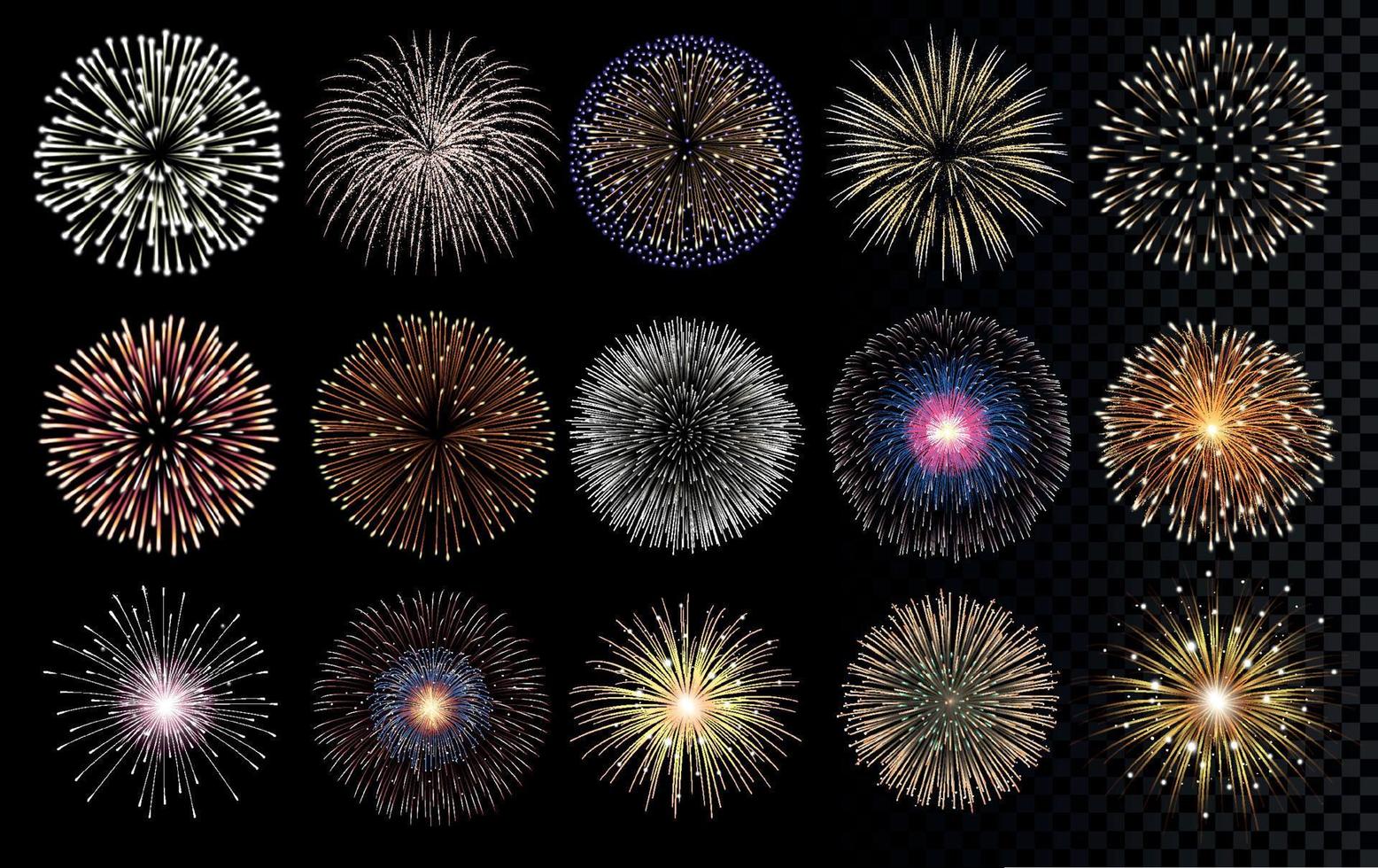 Fireworks realistic vector illustration. Celebrating, birthday and new year decorations.