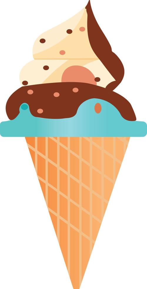 Waffle cone with three scoops of ice cream vector