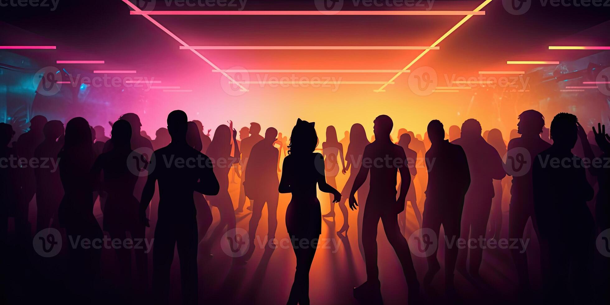 illustration of a club scenery with dancing people silhouettes photo