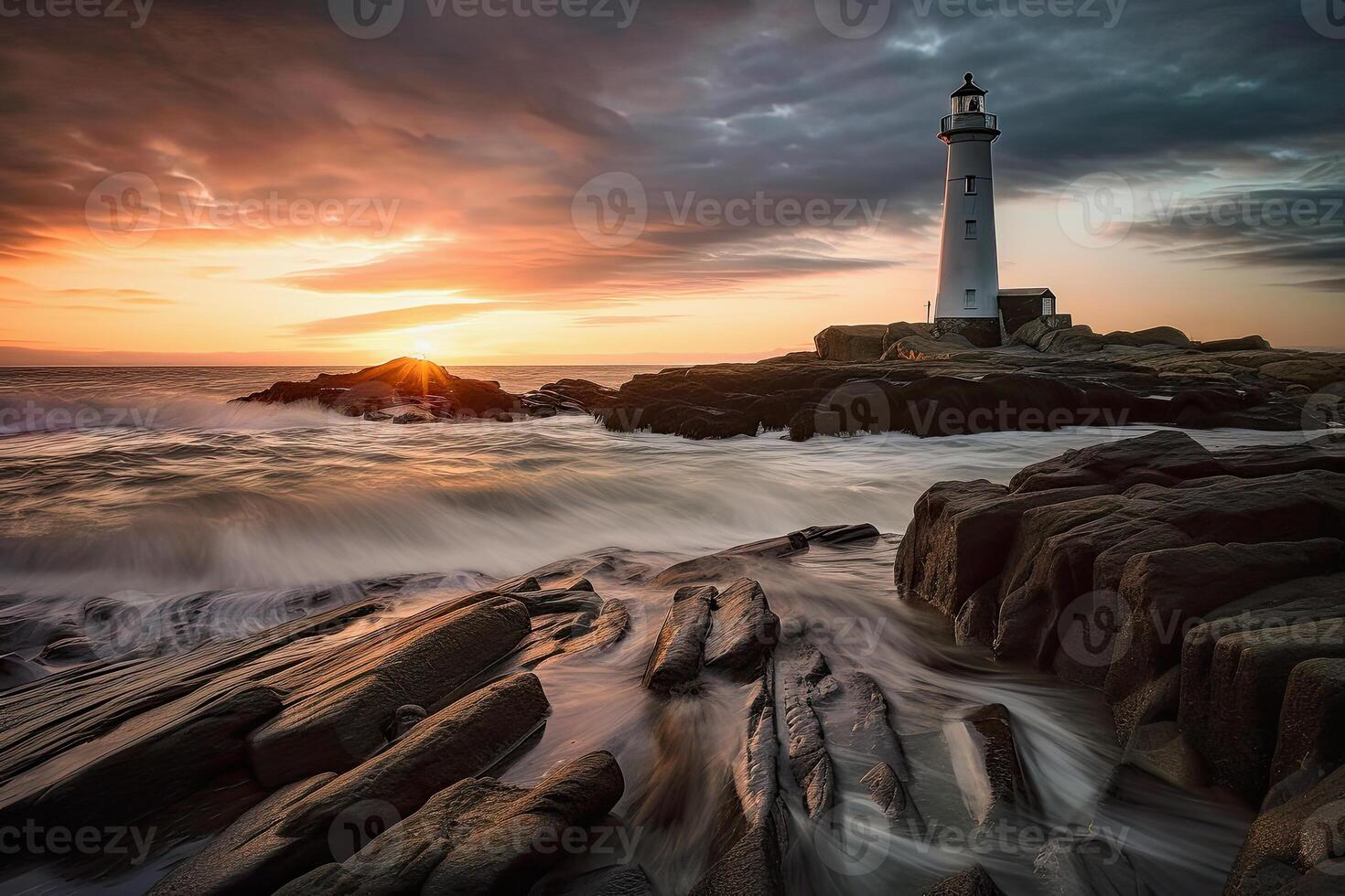 illustration of a lighthouse in a northern landscape at a beach photo