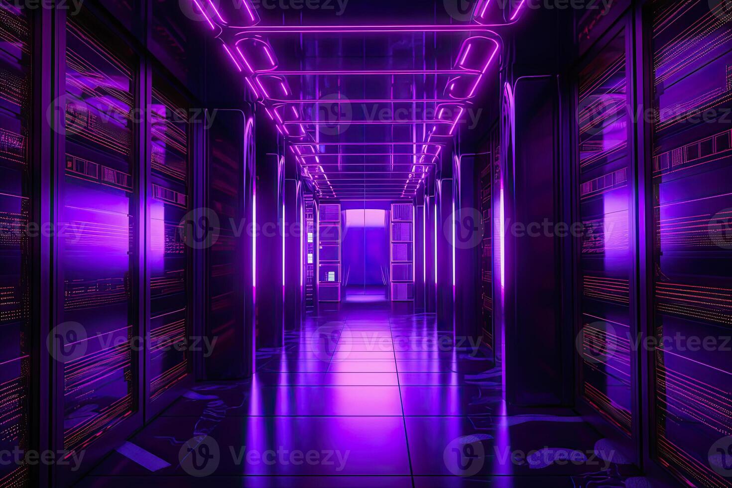 illustration of a neon violet colored modern server room photo