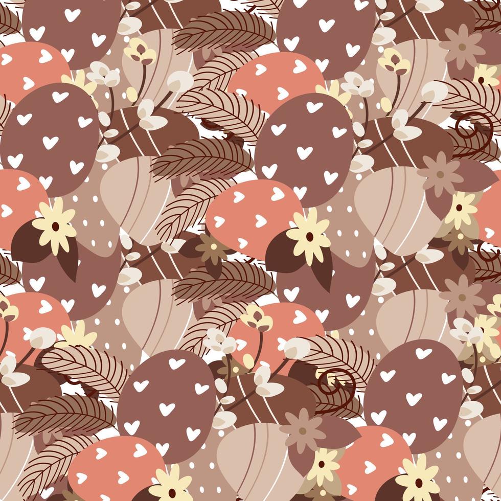 Retro seamless background of Easter eggs and flowers and pussy willow vector