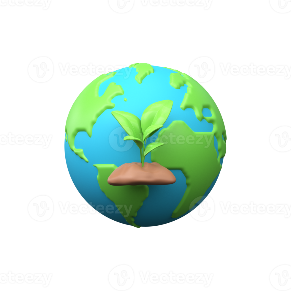 Environmental friendliness and conservation of the planet Earth. 3d planet earth with sprout. png