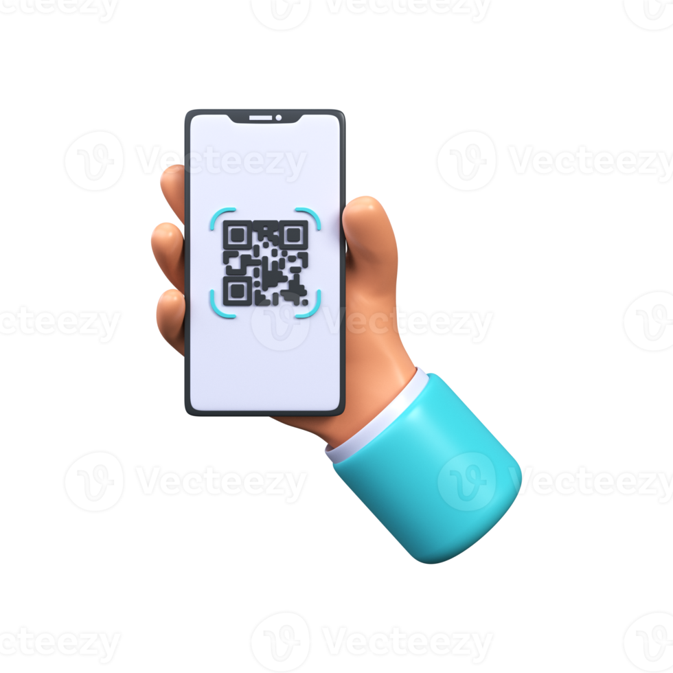 scannen een qr code Aan een smartphone. qr code voor betaling. de mobiel telefoon scant de qr code. 3d png