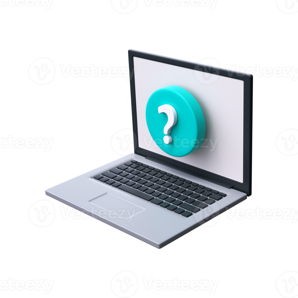 3d laptop with question mark icon png