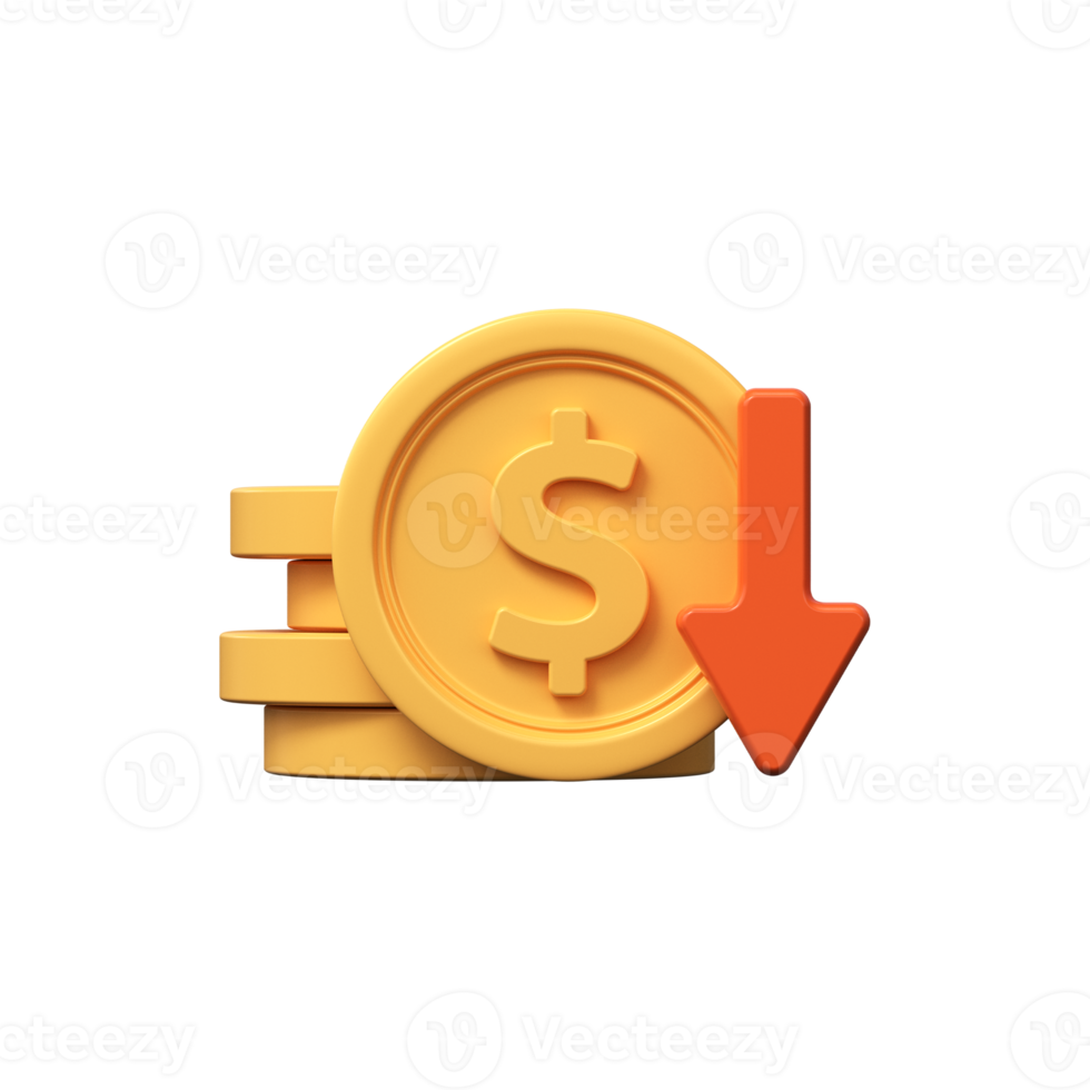 3d dollar coin down. Price drop png