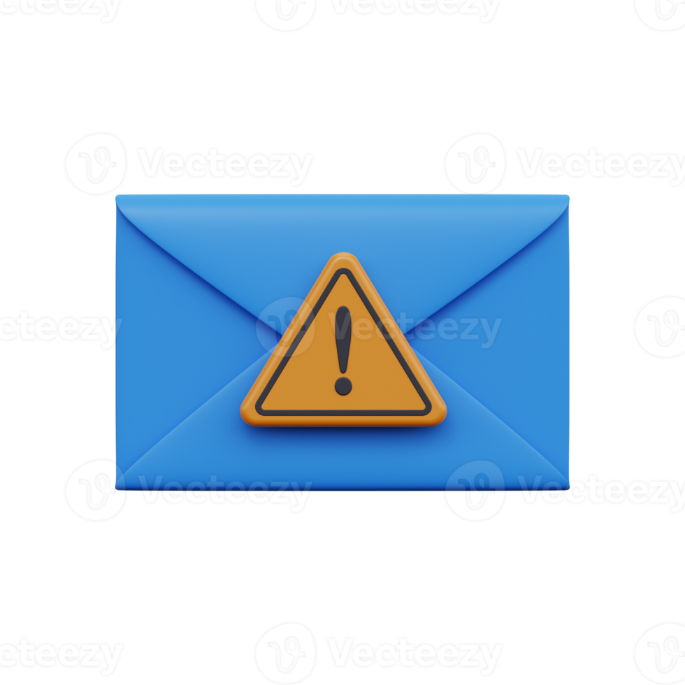 Spam icon, unsafe email. Open envelope. 3d render png