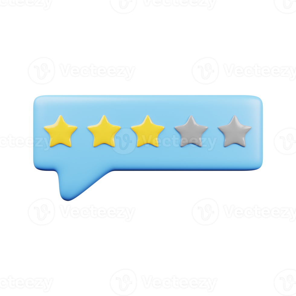 Three star rating. 3D Render png