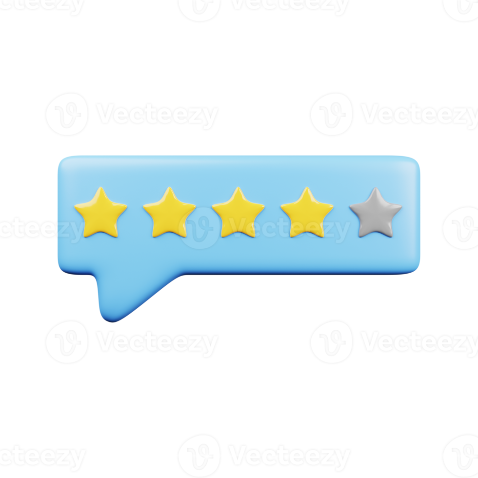 Four star rating. 3D Render png