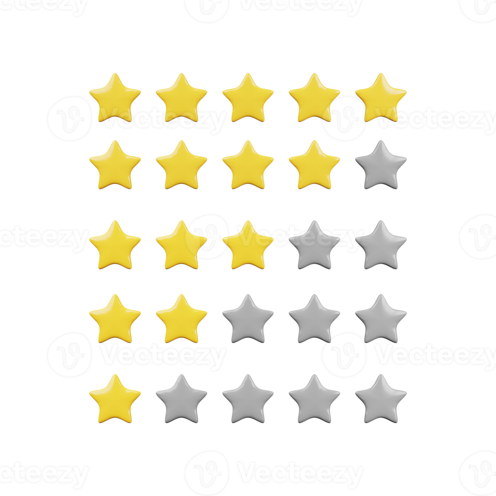 5 star rating icon. 3D Render png