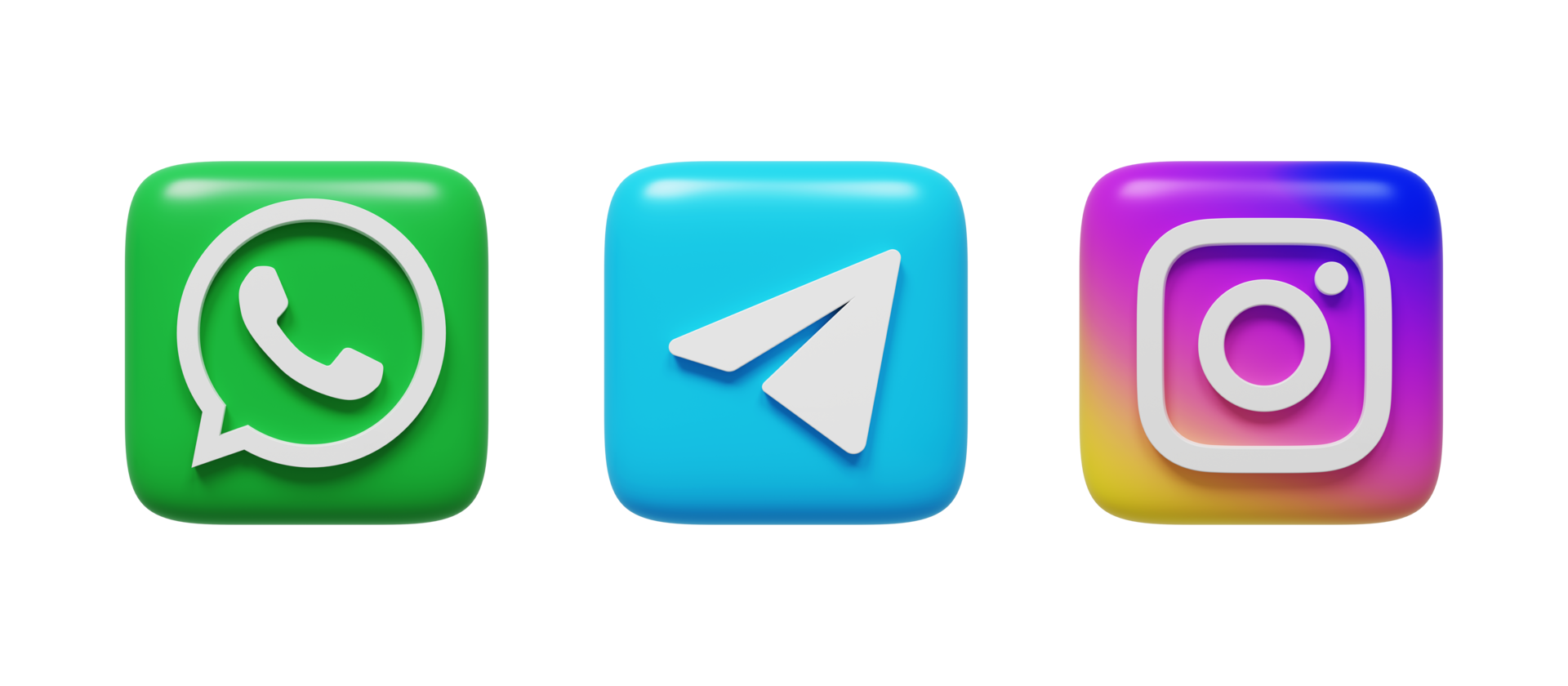 Social media icons logos 3d render. Instagram, Telegram, Whatspp png