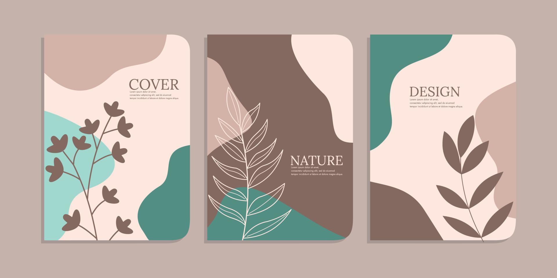 set of notebook cover templates with abstract hand drawn floral decorations. beautiful botanical background. size A4 For notebook, diaries, planner, school, brochure, book, catalog vector